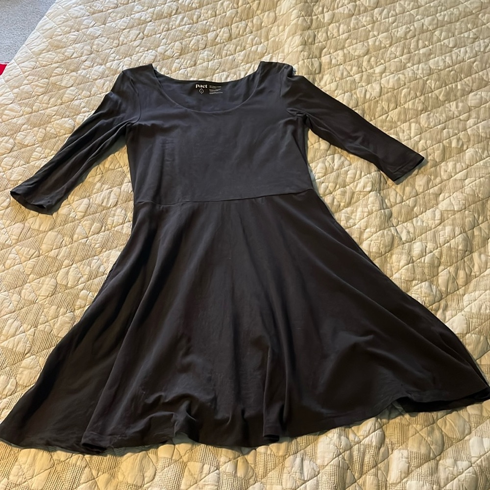 Pact 3/4 sleeve charcoal fit and flare dress